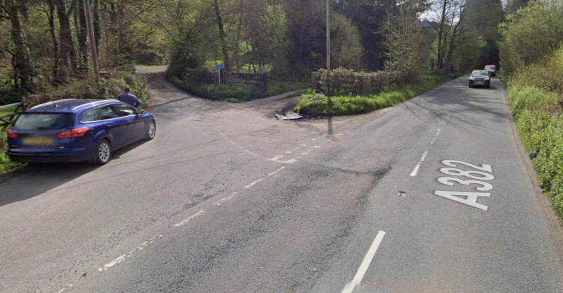 The A382 between Pepperdon Hall Lane and Wray Barton could close for around six weeks (Image- Google Maps)
