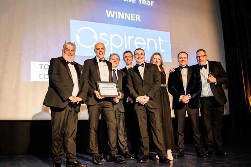 Flashback Torbay Weekly Business Awards 2024 Overall winners Spirent Communications and council leader David Thomas Pic WRPhotography