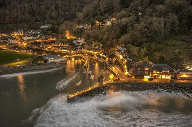 URBAN LINES CATEGORY WINNER Shaun Davey High Tide at Dusk in Lynmouth at Christmas EXMOOR NEW