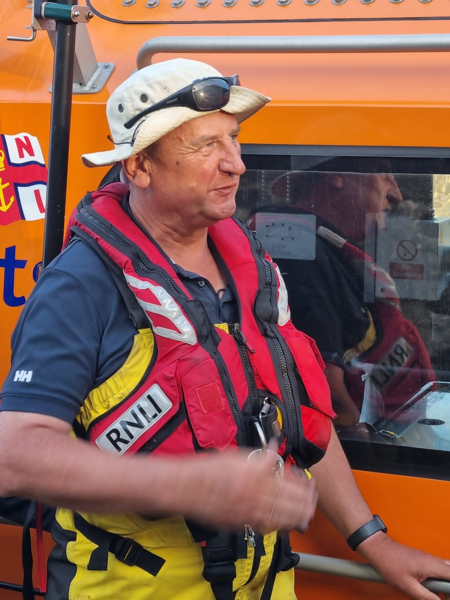 Leigh on the all-weather lifeboat his last training exercise before retirement - Credit: RNLI