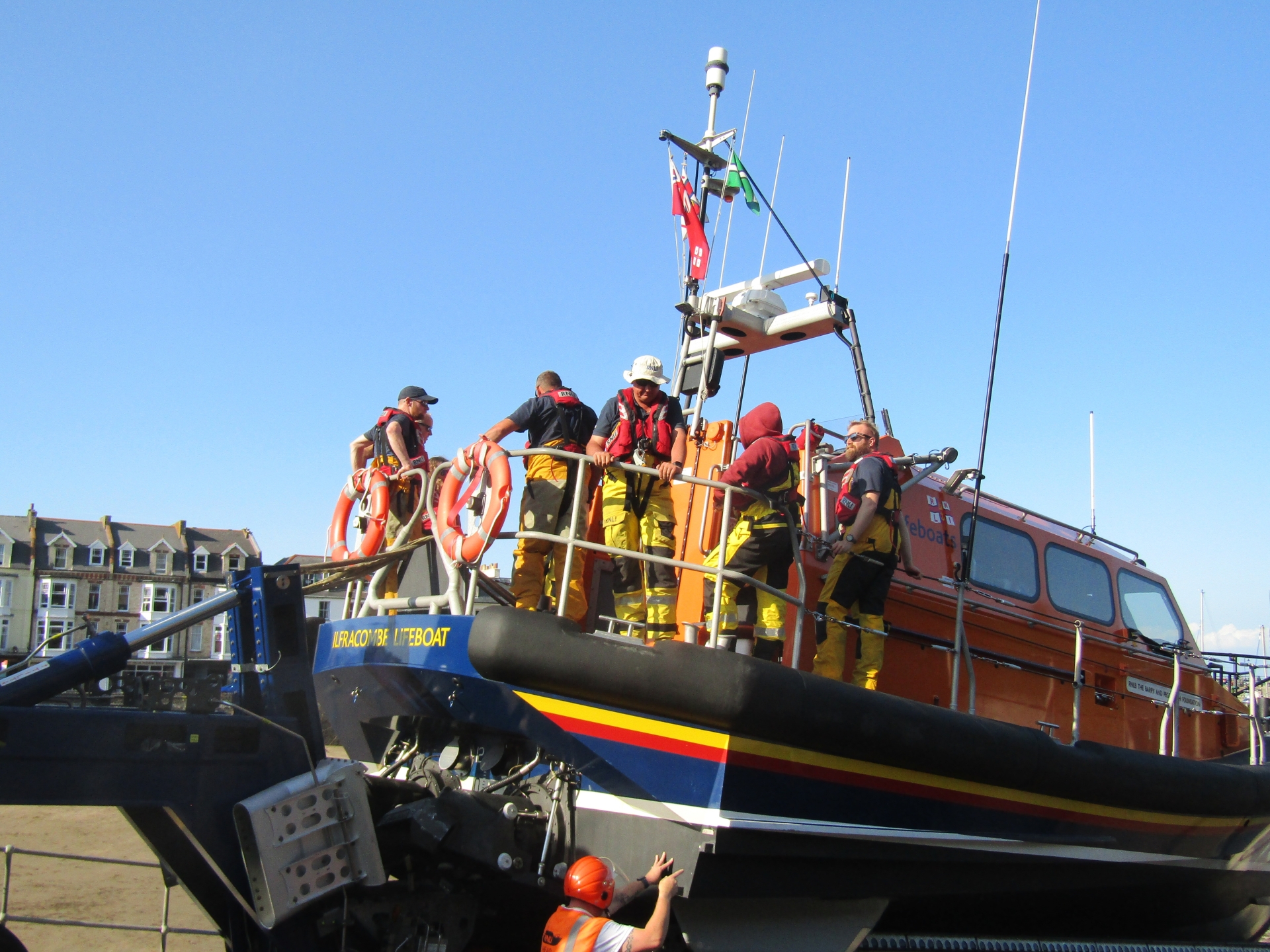 Leigh on the all-weather lifeboat his last training exercise before retirement - Credit: RNLI