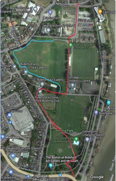 Proposed cycle route through Bideford's Victoria Park