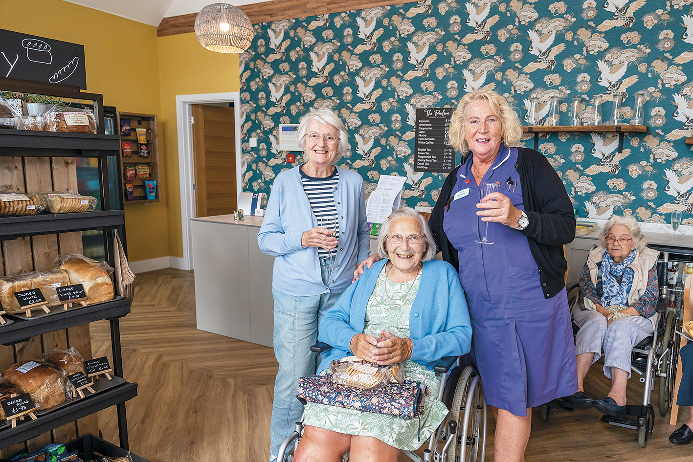 Pictured at the new Kenwith Pavilion are residents Pauline Richards and Eileen Mayers plus Michelle O’Brien, activities lead at Kenwith Castle. Credit: Care South