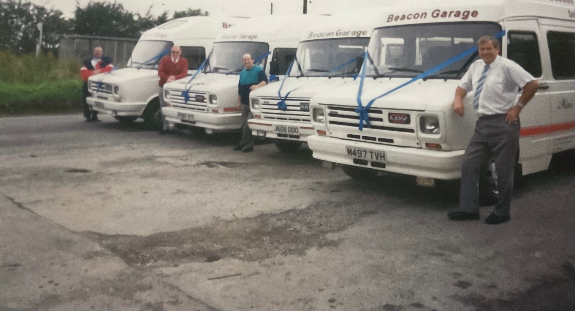 Beacon Garage with minibuses. 