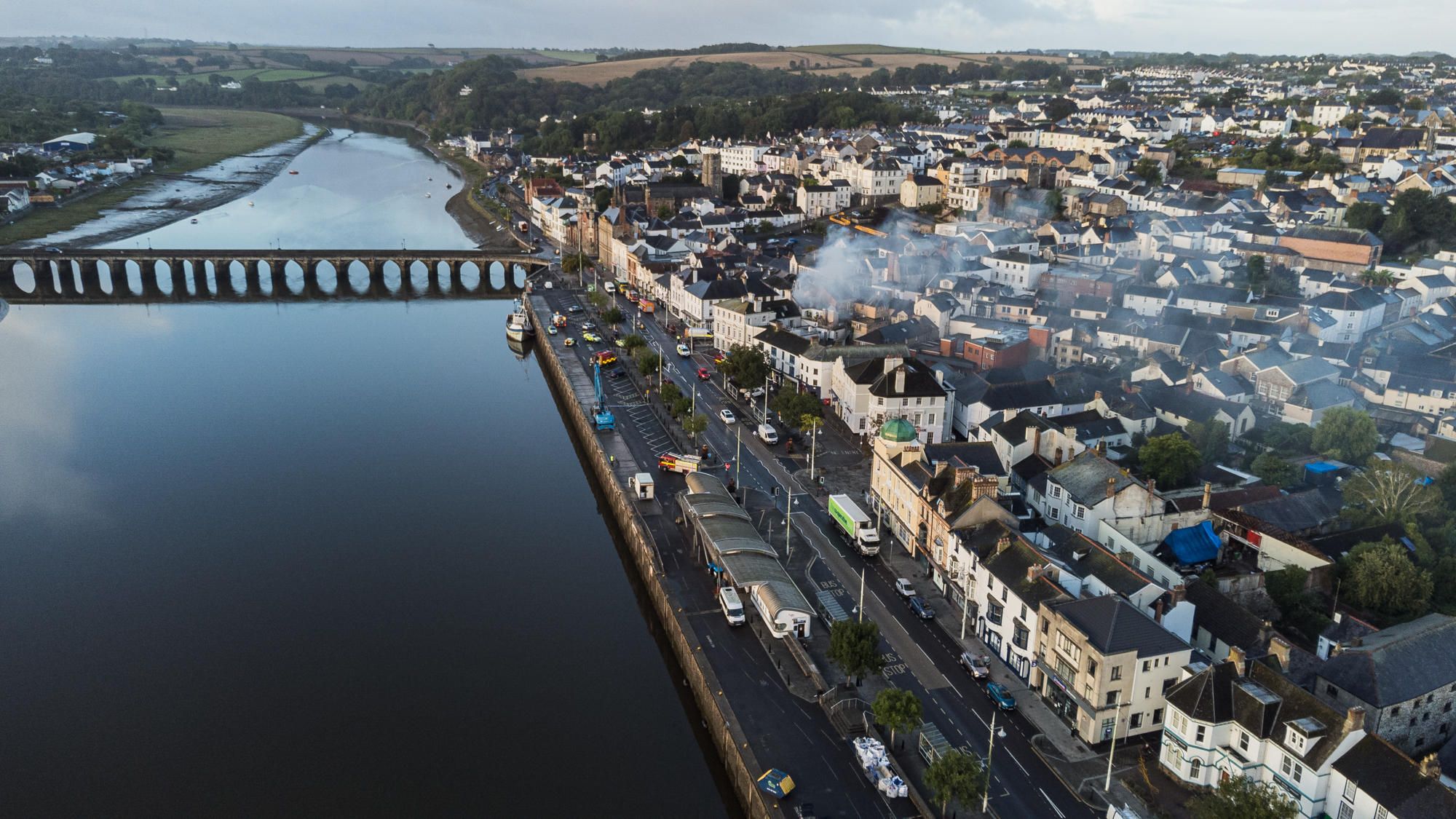 DRONE PICS Large fire in Bideford High Street North Devon Today