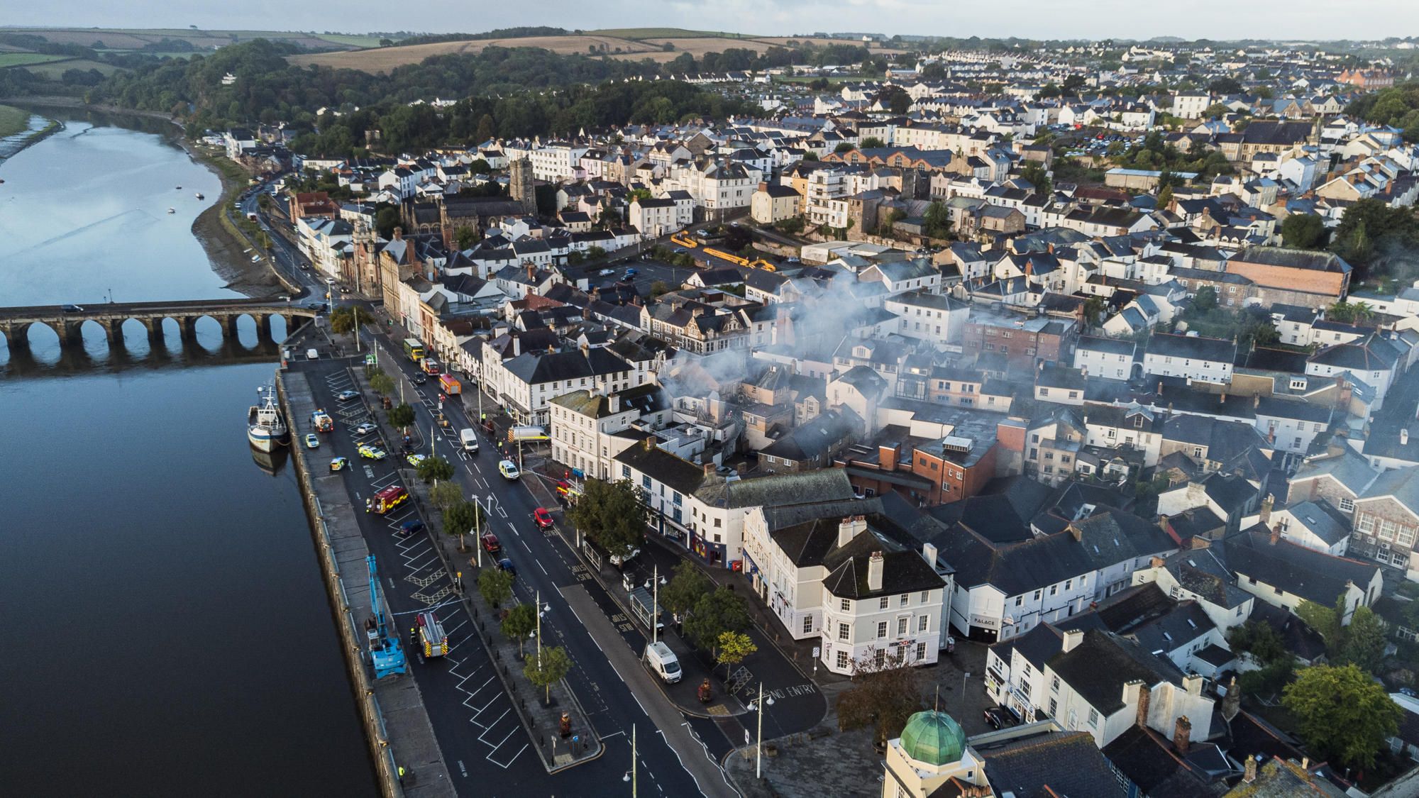 DRONE PICS Large fire in Bideford High Street North Devon Today