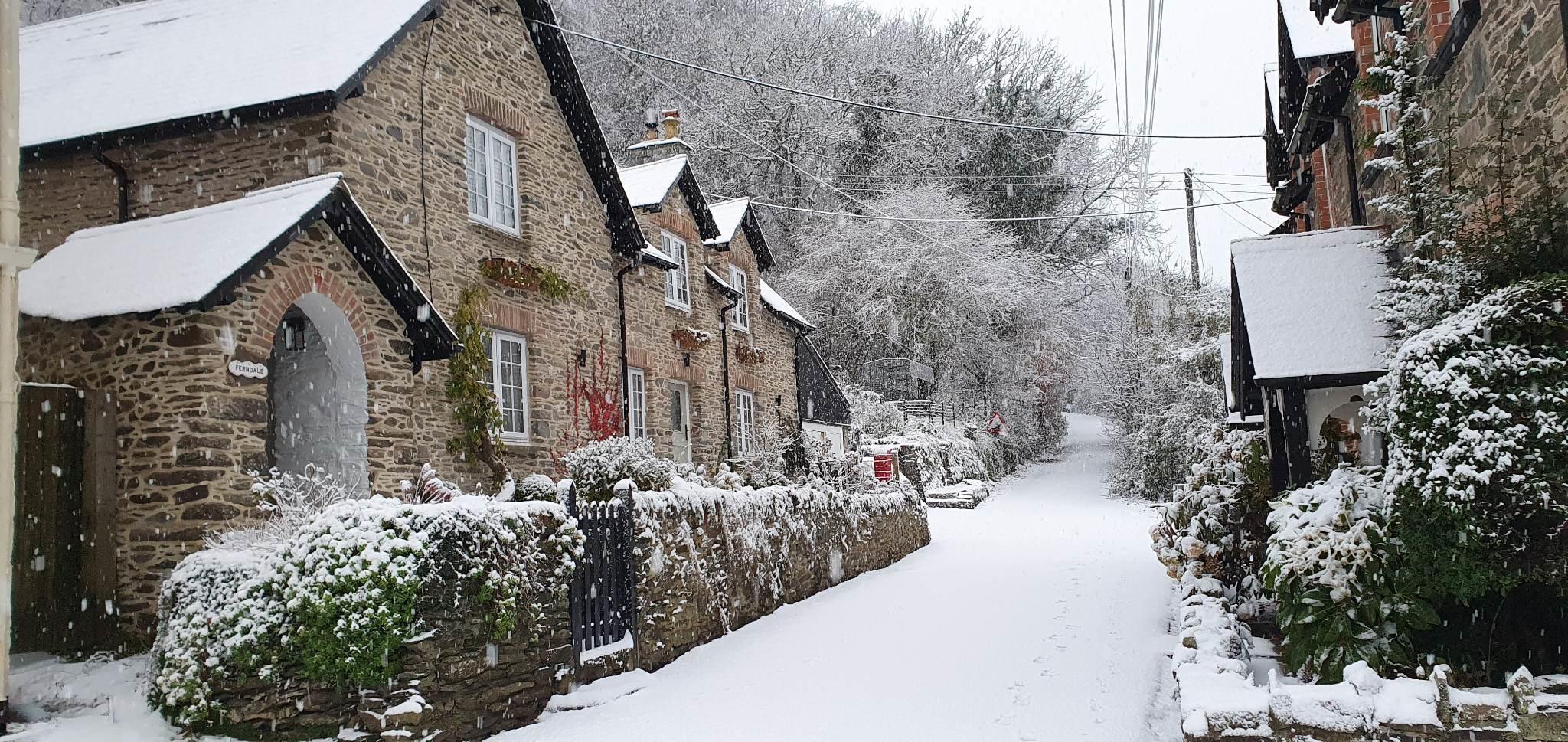 Heavy snow fell around the Rockford Inn at Lynton. Credit: Susie Grout