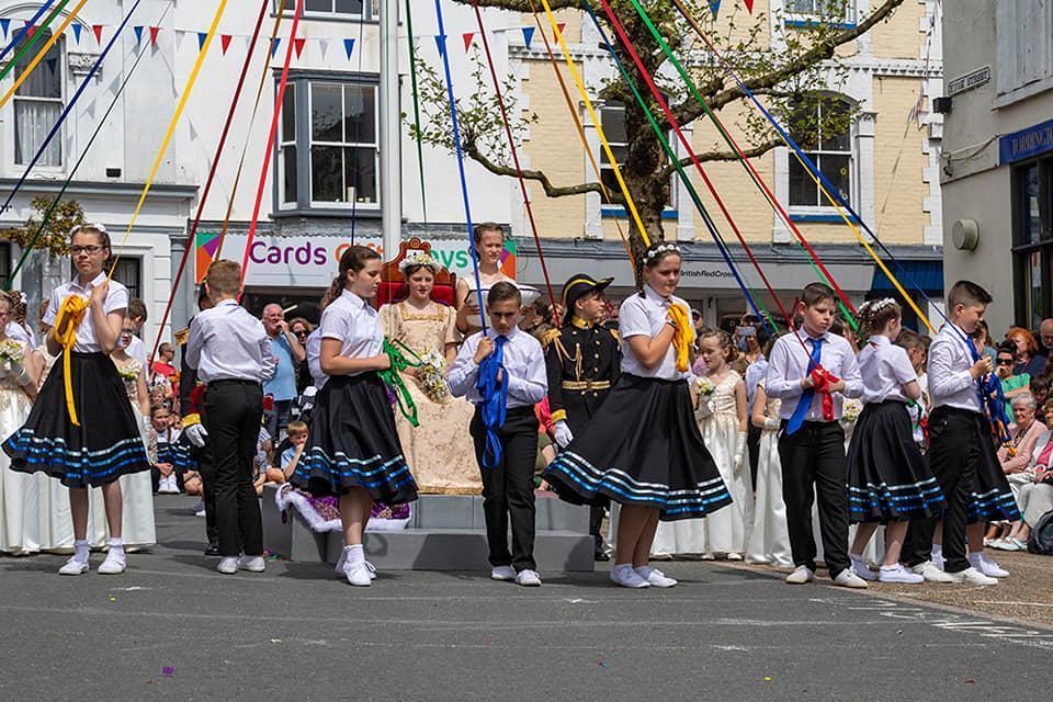 The crowning of last year's Great Torrington May Queen Cadie Hewitt.