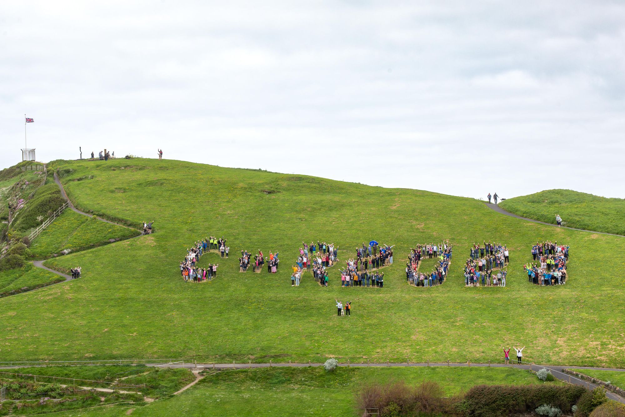 The people of Ilfracombe spelled out C III R 2023 on Capstone for one of the town’s traditional community photos. The letters were cut into the grass by North Devon Council’s parks team. Credit: Tim Lamerton