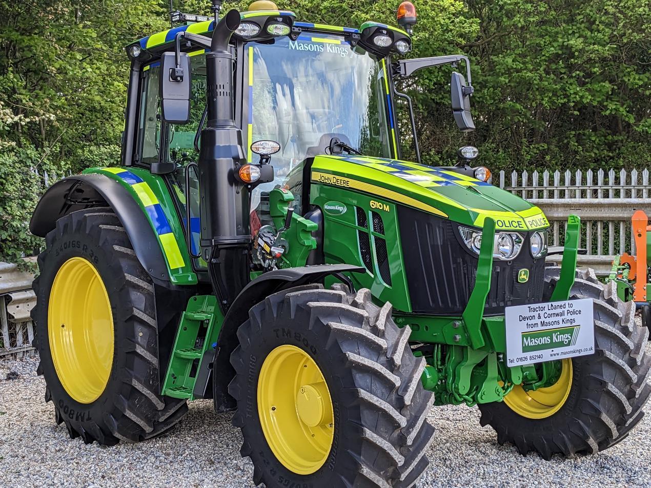 The John Deere 6110M tractor decked out in distinctive police livery - Credit: DC Police